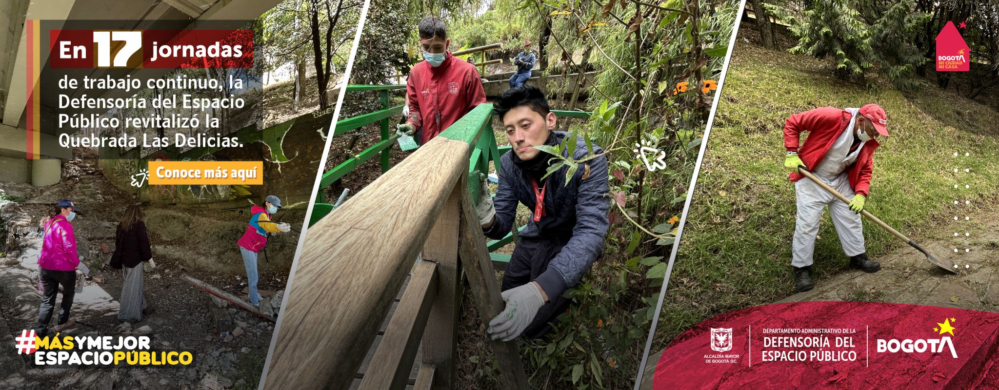 En 17 jornadas de trabajo continuo, Defensoría del Espacio Público revitalizó la Quebrada Las Delicias