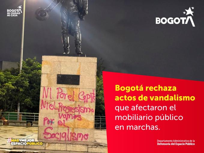 Bogotá rechaza actos de vandalismo que afectaron el mobiliario público en marchas