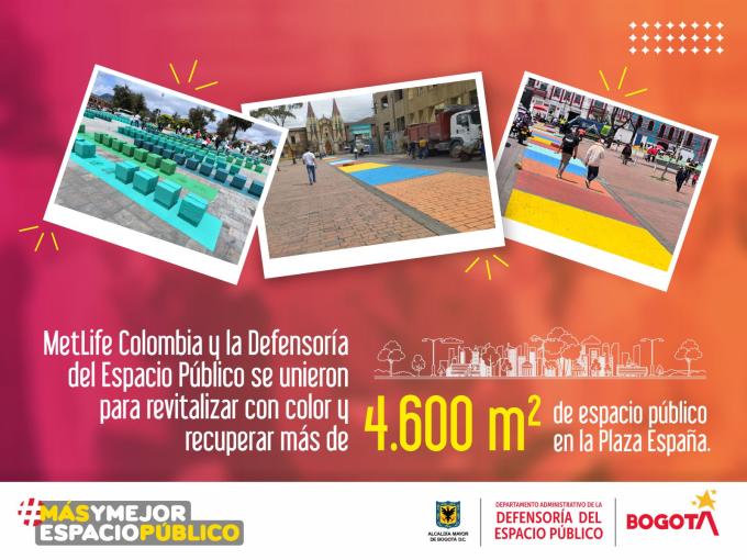 De la mano del sector privado, la Plaza España se llenó de color y recuperó más de 4.600 metros cuadrados de espacio público