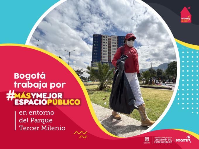 Bogotá trabaja por más y mejor espacio público en entorno del Parque Tercer Milenio  •	En esta primera jornada de intervención, se desmontaron 12 cambuches y se recolectaron más de 3 toneladas de residuos. •	Se llegó con oferta social y pedagogía a 72 personas; entre ellas, habitantes de calle, víctimas del conflicto y miembros de comunidades indígenas. •	La recuperación tendrá 3 etapas, lideradas por al menos 11 entidades distritales.   Bogotá, 25 de septiembre de 2024 La Defensoría del Espacio Público, la