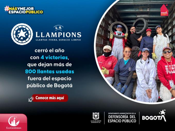 ‘La Llampions’ cerró el año con 4 victorias, que dejan más de 800 llantas usadas fuera del espacio público de Bogotá